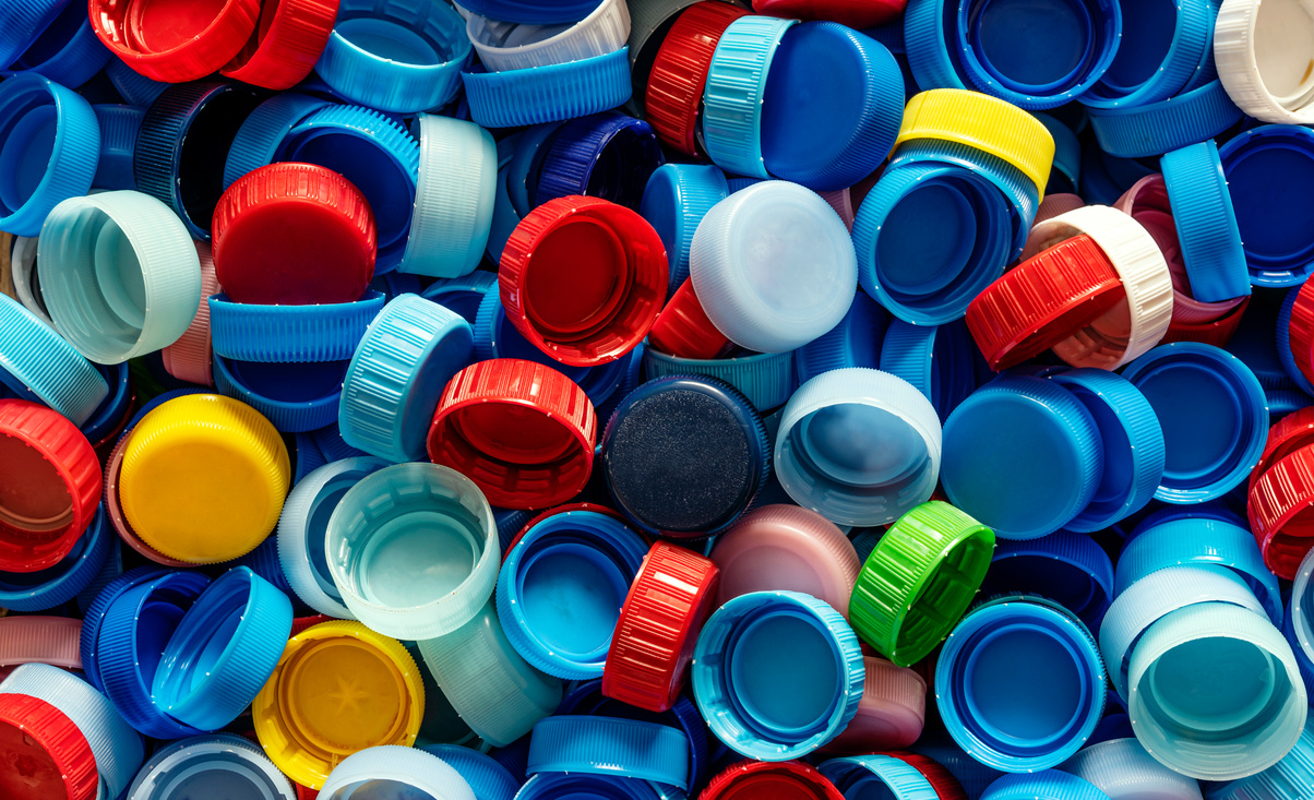 Plastic bottle caps background
