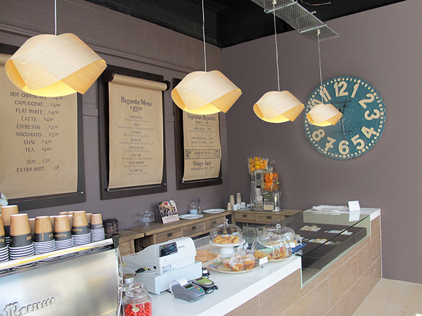 LZF Lamps’ Nut Suspension in Baguette & Co, bakery and coffee shop in New Zealand. Image courtesy LZF Lamps.